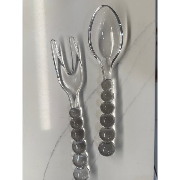 Imperial Glass Candlewick Salad Serving Spoon and Fork Beaded Handles - Picture 1 of 2